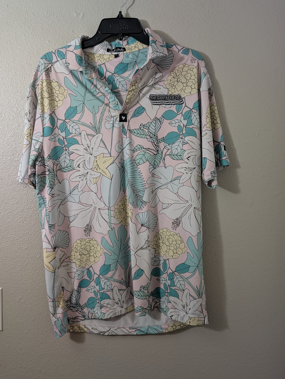 Bad Birdie Men's The Garden's Polo in Pastel Pink and Teal - Picture 3 of 6